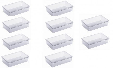 Lot de 10 organiseurs de tiroir en plastique transparent multi-usages 23x15x5 cm