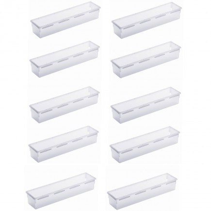 Lot de 10 organiseurs de tiroir en plastique transparent multi-usages 30x8x5cm