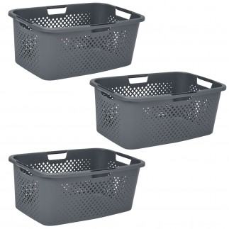 Lot de 3 paniers à linge en plastique 40l PIXEL gris