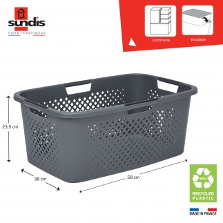 Lot de 3 paniers à linge en plastique 40l PIXEL gris