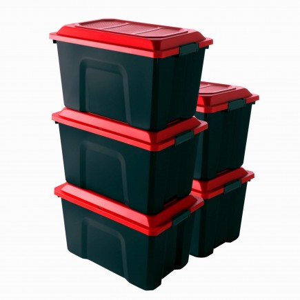 Lot de 5 malles de rangement en plastique 60l avec couvercle clipsable LOCKER