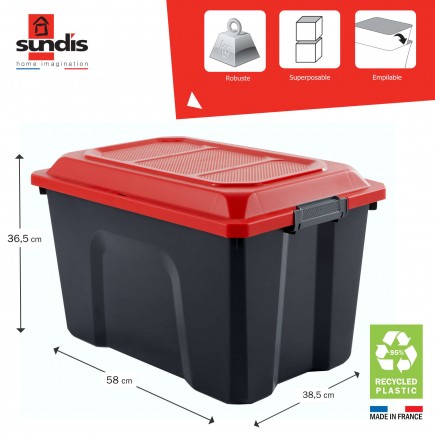 Lot de 5 malles de rangement en plastique 60l avec couvercle clipsable LOCKER