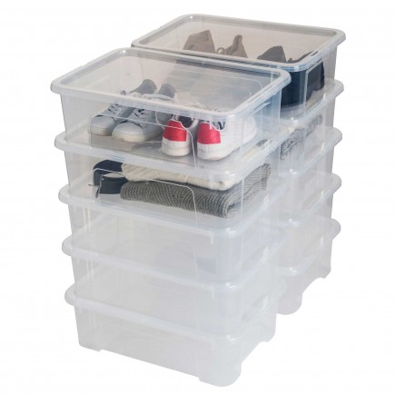 Lot de 10 boîtes de rangement en plastique transparent 25L avec couvercle VIEW BOX