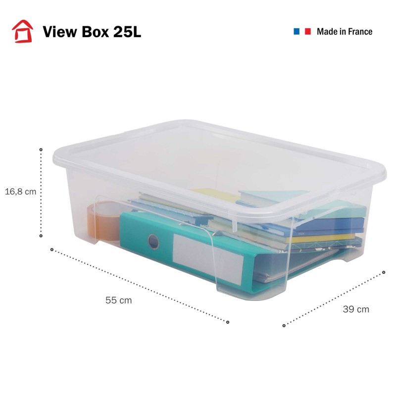 Lot de 10 boîtes de rangement en plastique transparent 25L avec couvercle VIEW BOX