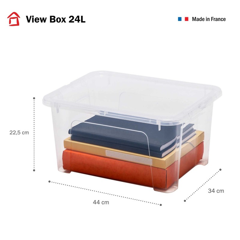 Lot de 9 boîtes de rangement en plastique transparent 24L avec couvercle VIEW BOX