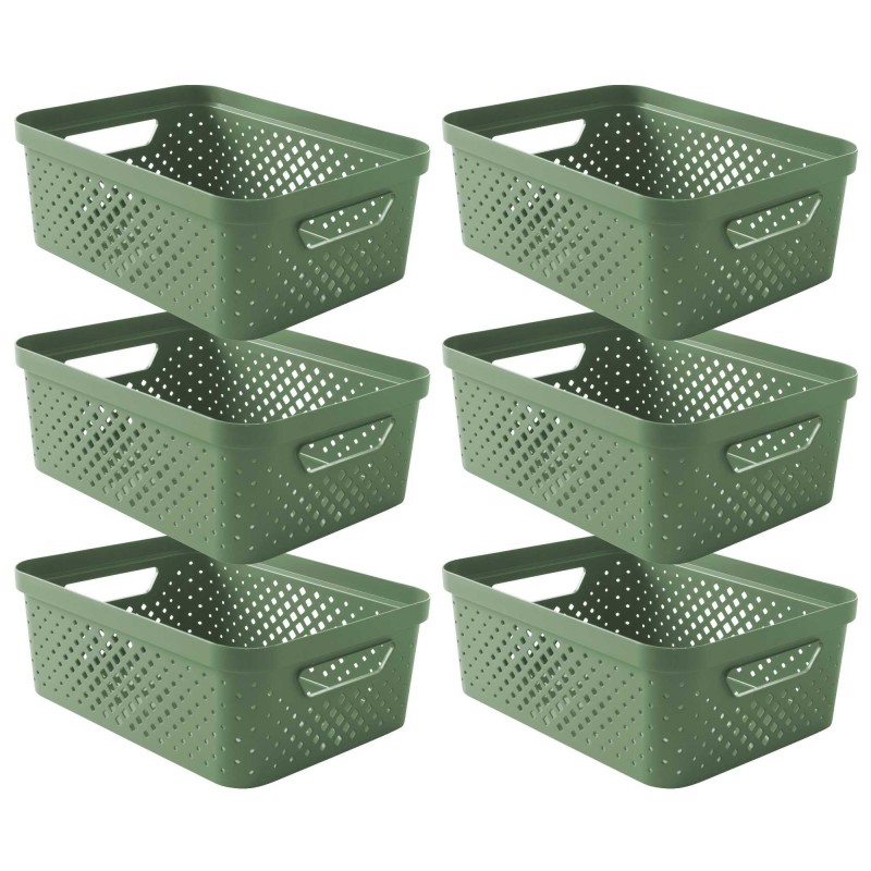 Lot de 6 paniers de rangement 10l en plastique recyclé PIXEL - vert sauge