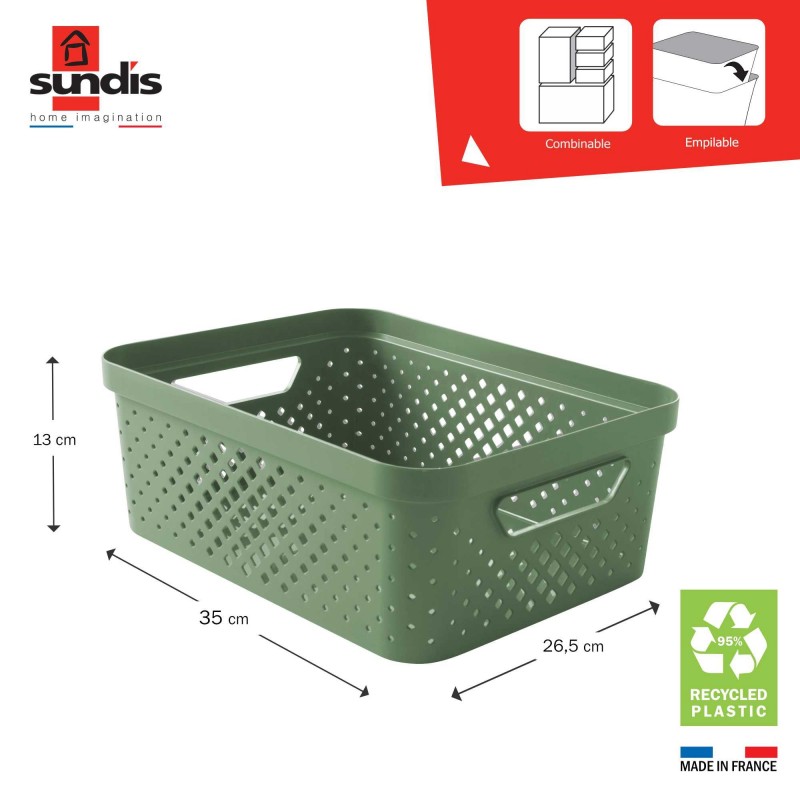 Lot de 6 paniers de rangement 10l en plastique recyclé PIXEL - vert sauge