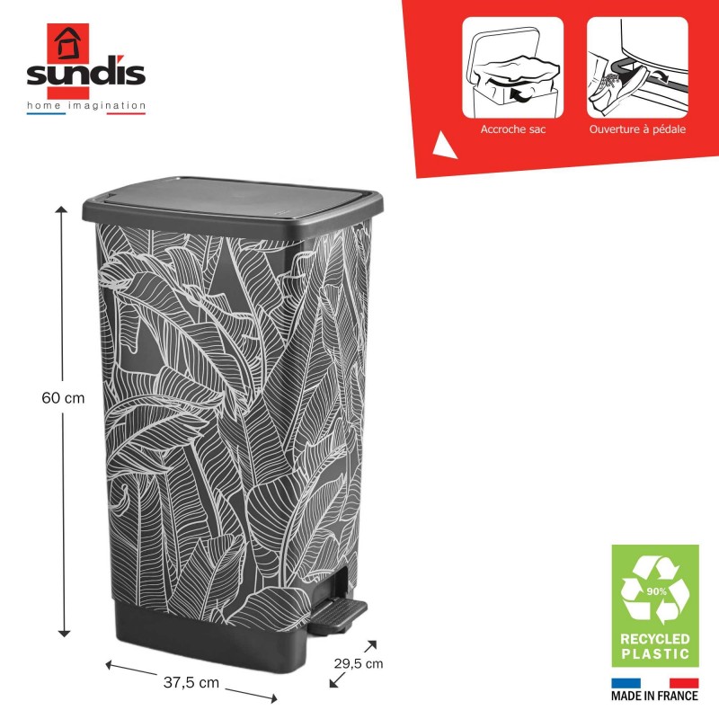 Poubelle à pédale 40 litres rectangulaire en plastique recyclé COVER BIN - jungle