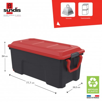 Lot de 3 malles de rangement en plastique 75l avec couvercle à charnières et clipsable LOCKER