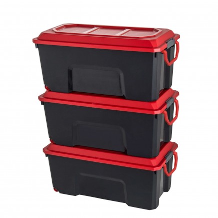 Lot de 3 malles de rangement en plastique 75l avec couvercle à charnières et clipsable LOCKER