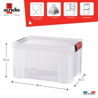 Lot de 3 boîtes de rangement en plastique transparent 17L renforcées avec couvercle clipsable CLIP’N STORE
