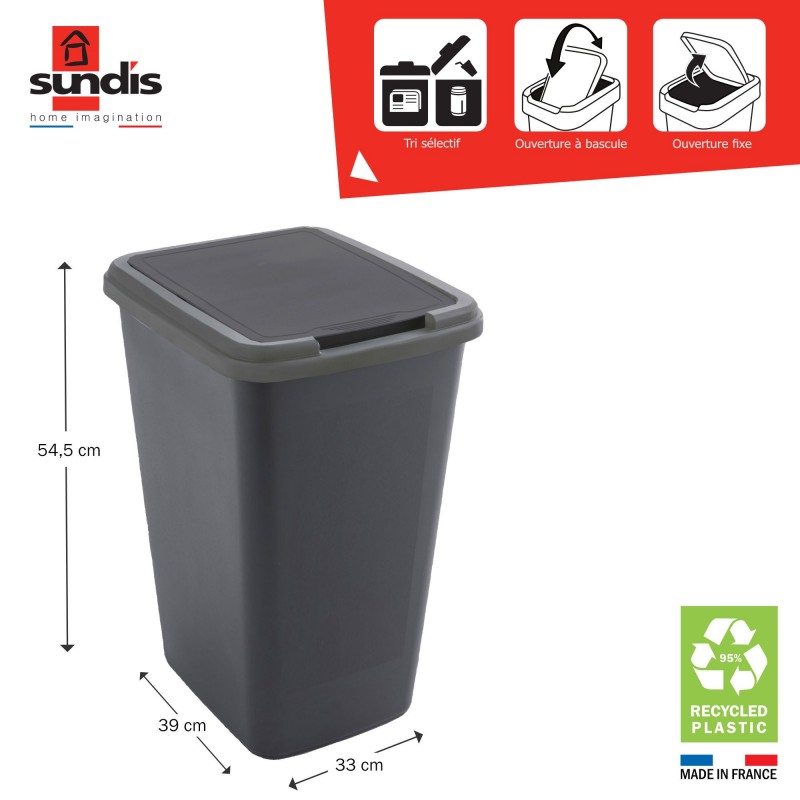 Poubelle de tri sélectif d’intérieur 50 litres en plastique recyclé GREEN BIN