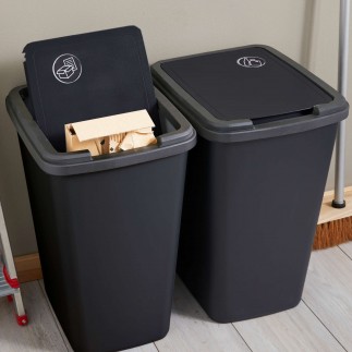 Lot de 2 poubelles de tri sélectif d’intérieur 50 litres en plastique recyclé GREEN BIN