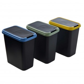 Lot de 3 poubelles de tri sélectif d’intérieur 25 litres en plastique recyclé GREEN BIN