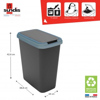 Lot de 3 poubelles de tri sélectif d’intérieur 25 litres en plastique recyclé GREEN BIN