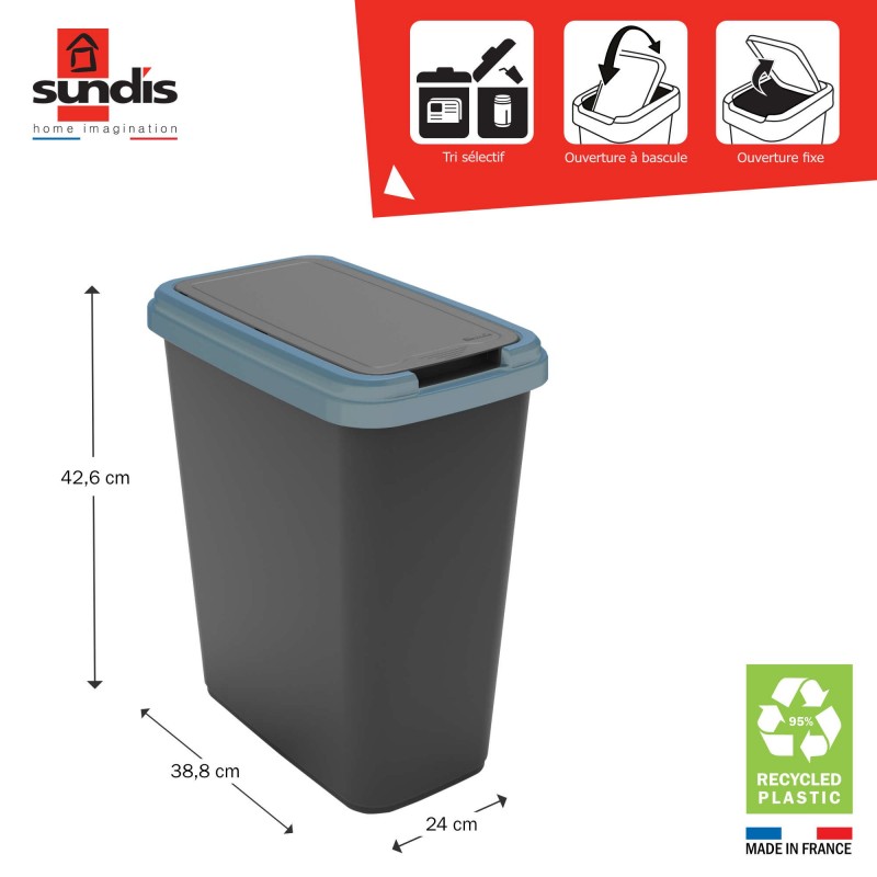 Poubelle de tri sélectif d’intérieur 25 litres en plastique recyclé GREEN BIN