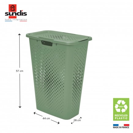 Lot de 2 paniers à linge en plastique avec couvercle 40l slim PIXEL - vert sauge