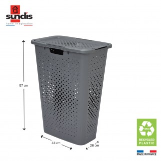 Lots de 2 paniers à linge en plastique avec couvercle 40l slim PIXEL - gris