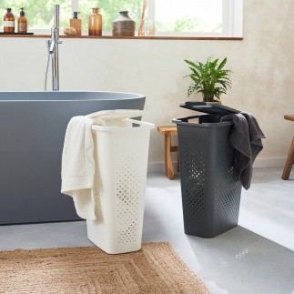 Lots de 2 paniers à linge en plastique avec couvercle 40l slim PIXEL - gris