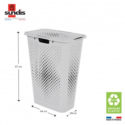 Lot de 2 paniers à linge en plastique avec couvercle 40l slim PIXEL - blanc cassé