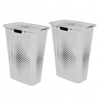 Panier à linge 40l slim avec couvercle en plastique recyclé PIXEL - blanc