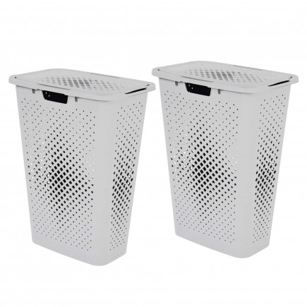 Panier à linge 40l slim avec couvercle en plastique recyclé PIXEL - blanc