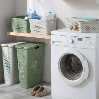 Lot de 3 paniers à linge en plastique 40l PIXEL blanc cassé