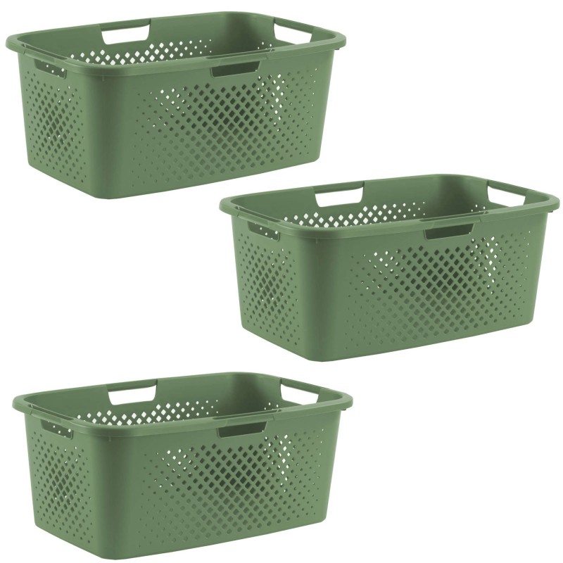 Panier à linge 40l en plastique recyclé PIXEL vert sauge