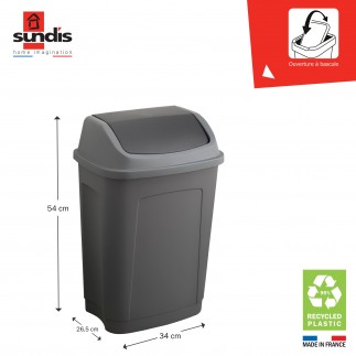 Lot de 3 poubelles à couvercle basculant 25 litres rectangulaire en plastique recyclé SWING