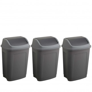 Lot de 3 poubelles à couvercle basculant 25 litres rectangulaire en plastique recyclé SWING