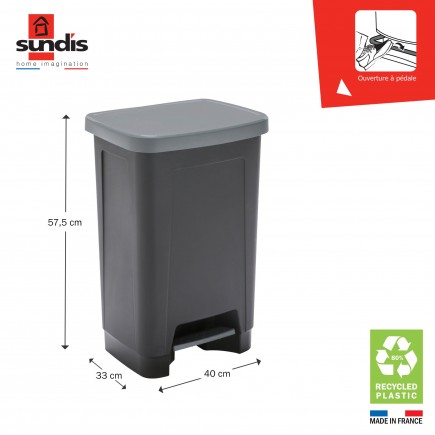 Lot de 2 poubelles à pédale 50 litres rectangulaires en plastique recyclé STEP BIN