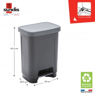 Lot de 2 poubelles à pédale 25 litres rectangulaires en plastique recyclé STEP BIN