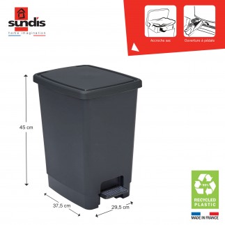 Lot de 2 poubelle à pédale 30 litres rectangulaires en plastique recyclé FLAT BIN