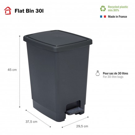 Lot de 2 poubelle à pédale 30 litres rectangulaires en plastique recyclé FLAT BIN