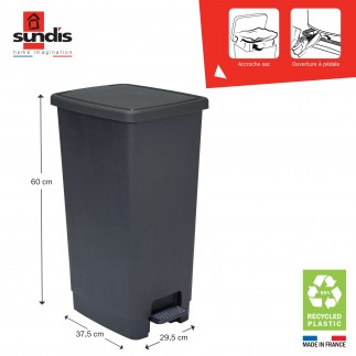 Lot de 2 poubelles à pédale 40 litres rectangulaire en plastique recyclé FLAT BIN