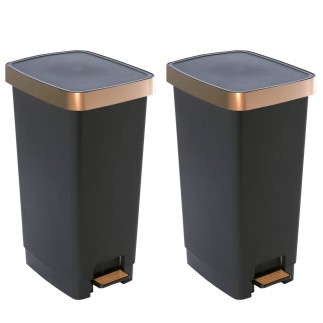 Lot de 2 poubelles à pédale 40 litres rectangulaires en plastique recyclé RING BIN - cuivre