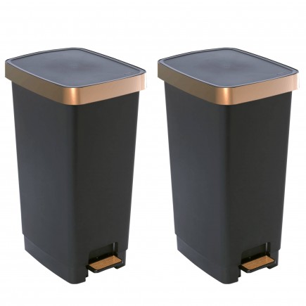 Lot de 2 poubelles à pédale 40 litres rectangulaires en plastique recyclé RING BIN - cuivre