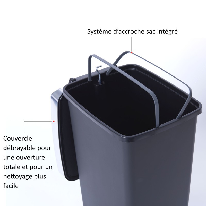 Poubelle à pédale 40 litres rectangulaire en plastique recyclé RING BIN