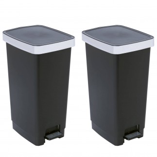 Lot de 2 poubelles à pédale 40 litres rectangulaires en plastique recyclé RING BIN - métal