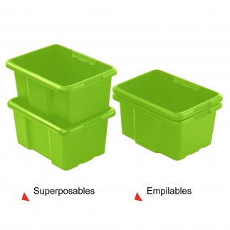 Lot de 10 bacs de rangement plastique 30L empilables - vert