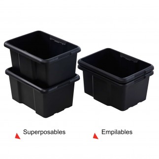 Lot de 10 bacs de rangement plastique 30L empilables - noir