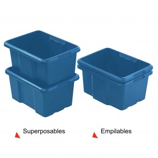 Lot de 10 bacs de rangement plastique 15L empilables - bleu