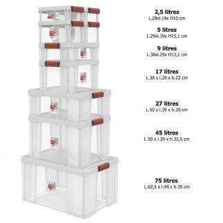 Lot de 6 boîtes de rangement en plastique transparent 2,5L renforcées avec couvercle clipsable CLIP’N STORE