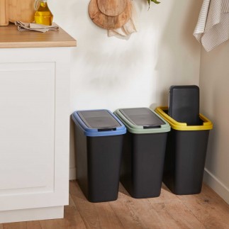 Lot de 3 poubelles de tri sélectif d’intérieur 25 litres en plastique recyclé GREEN BIN