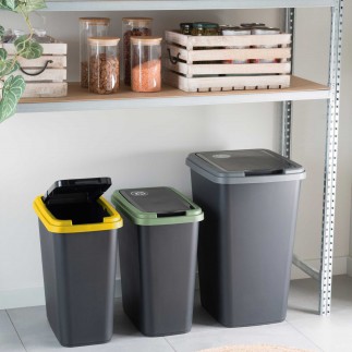 Lot de 3 poubelles de tri sélectif d’intérieur 25 litres en plastique recyclé GREEN BIN