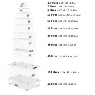 Lot de 4 boîtes de rangement en plastique transparent 24L avec couvercle VIEW BOX