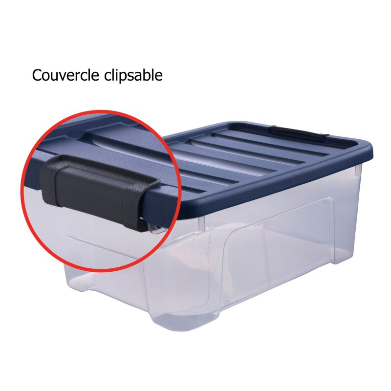 Lot de 6 boîtes de rangement en plastique transparent 10L empilables avec couvercle clipsable WAVE BOX