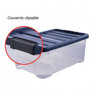 Lot de 8 boîtes de rangement en plastique transparent 10L empilables avec couvercle clipsable WAVE BOX