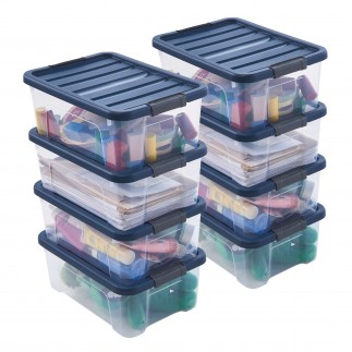 Lot de 8 boîtes de rangement en plastique transparent 10L empilables avec couvercle clipsable WAVE BOX