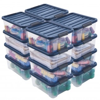 Lot de 16 boîtes de rangement en plastique transparent 10L empilables avec couvercle clipsable WAVE BOX